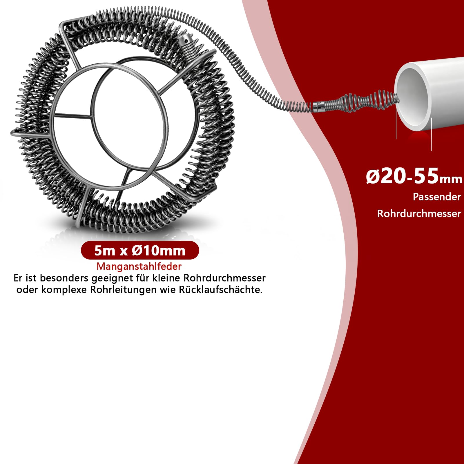 850W Rohrreinigungsmaschine für 20-200mm Rohrleitungen 12 Köpfe 450U/M | Spirale14m Ø22mm + 14.5m Ø16mm + 5m Ø10mm, Elektrischer Rohrreinigungsspirale Abflussreiniger Rohrbiegegerät Rohrreiniger