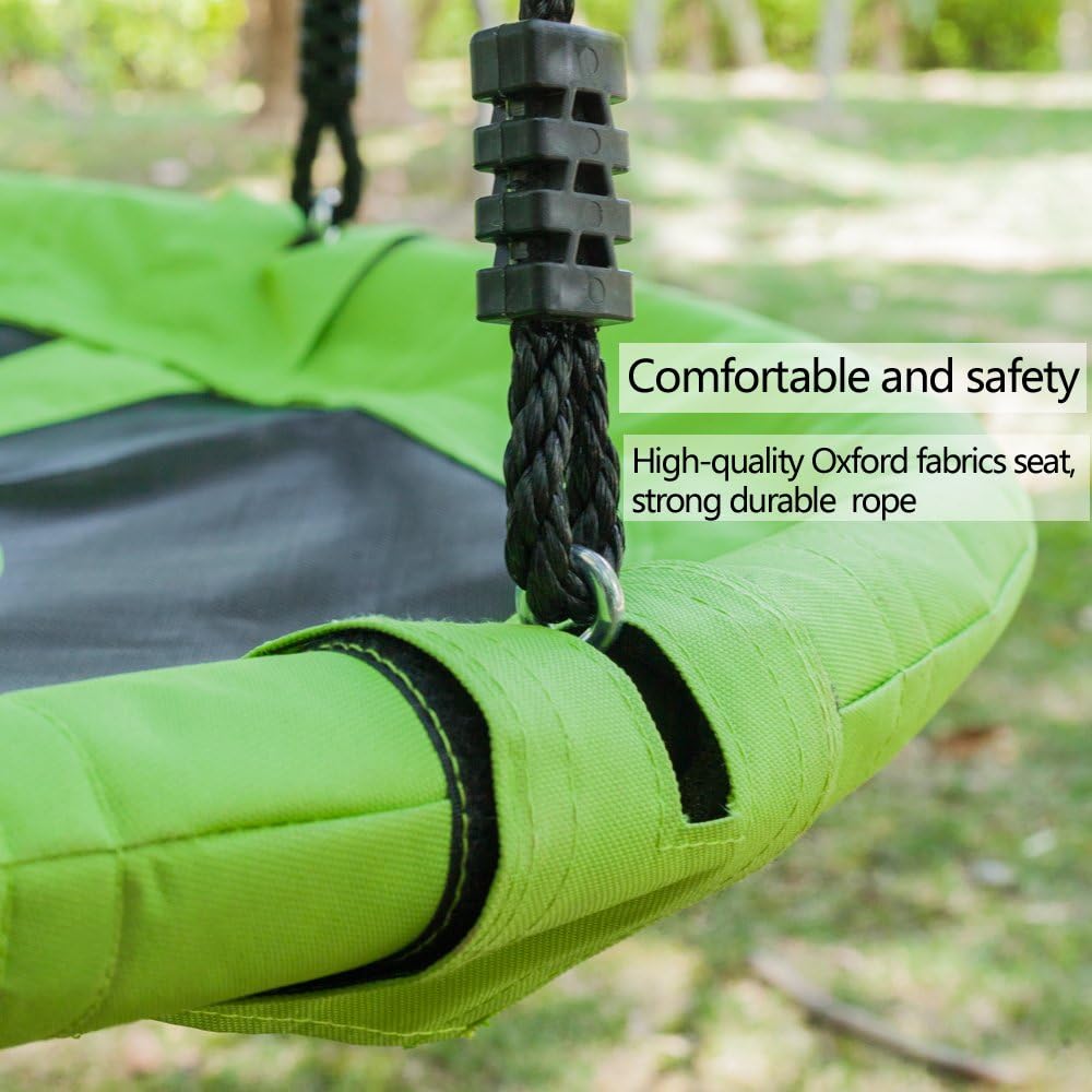 JOYMOR 40 Inch Diameter Saucer Tree Swing, Round Oxford Detachable Swing with Extra 2 Carabiners Adjustable Tree Rope,Great for Tree, Swing Set, Backyard, Playground, Playroom(Green)