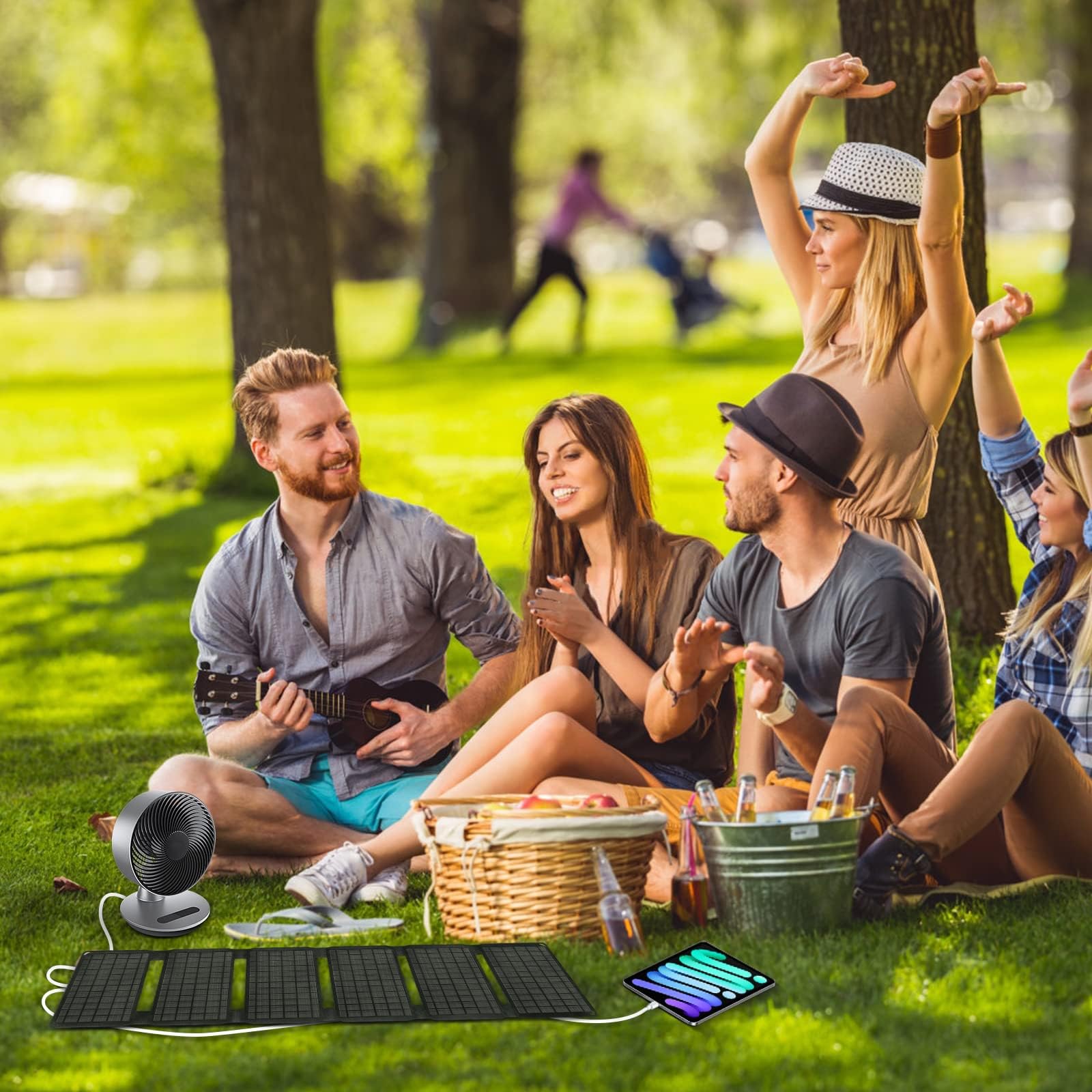 Cargador solar ETFE de 40 W con 2 puertos USB para teléfono móvil, tableta, ideal para camping, resistente al agua, IP68, para senderismo y exteriores, corriente de emergencia