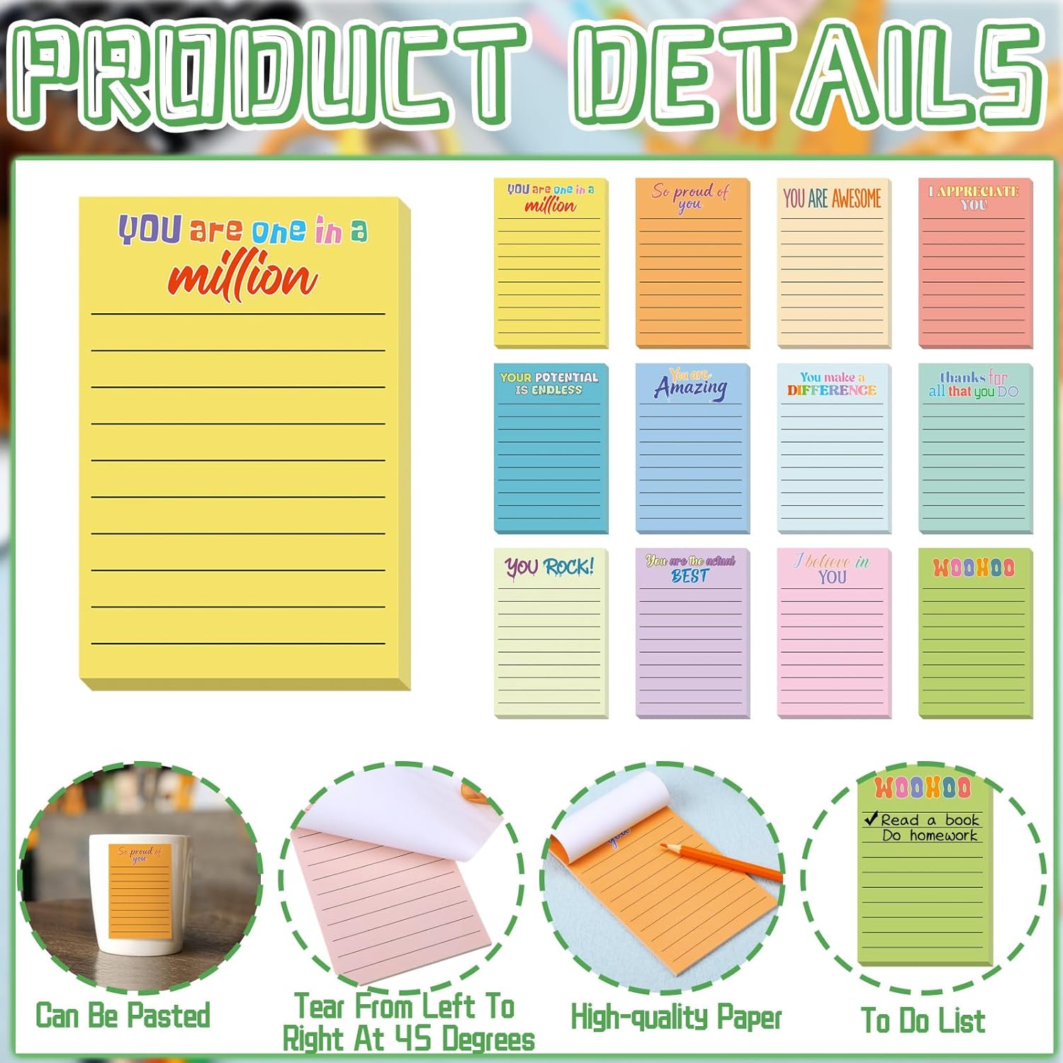 Yinder 24 Pcs 4 x 6'' Inspirational Sticky Notes Lined Motivational Note Pads End of Year Appreciation Gifts for Teacher Nurse Staff Employee Coworker Office(Light Color,Appreciation)