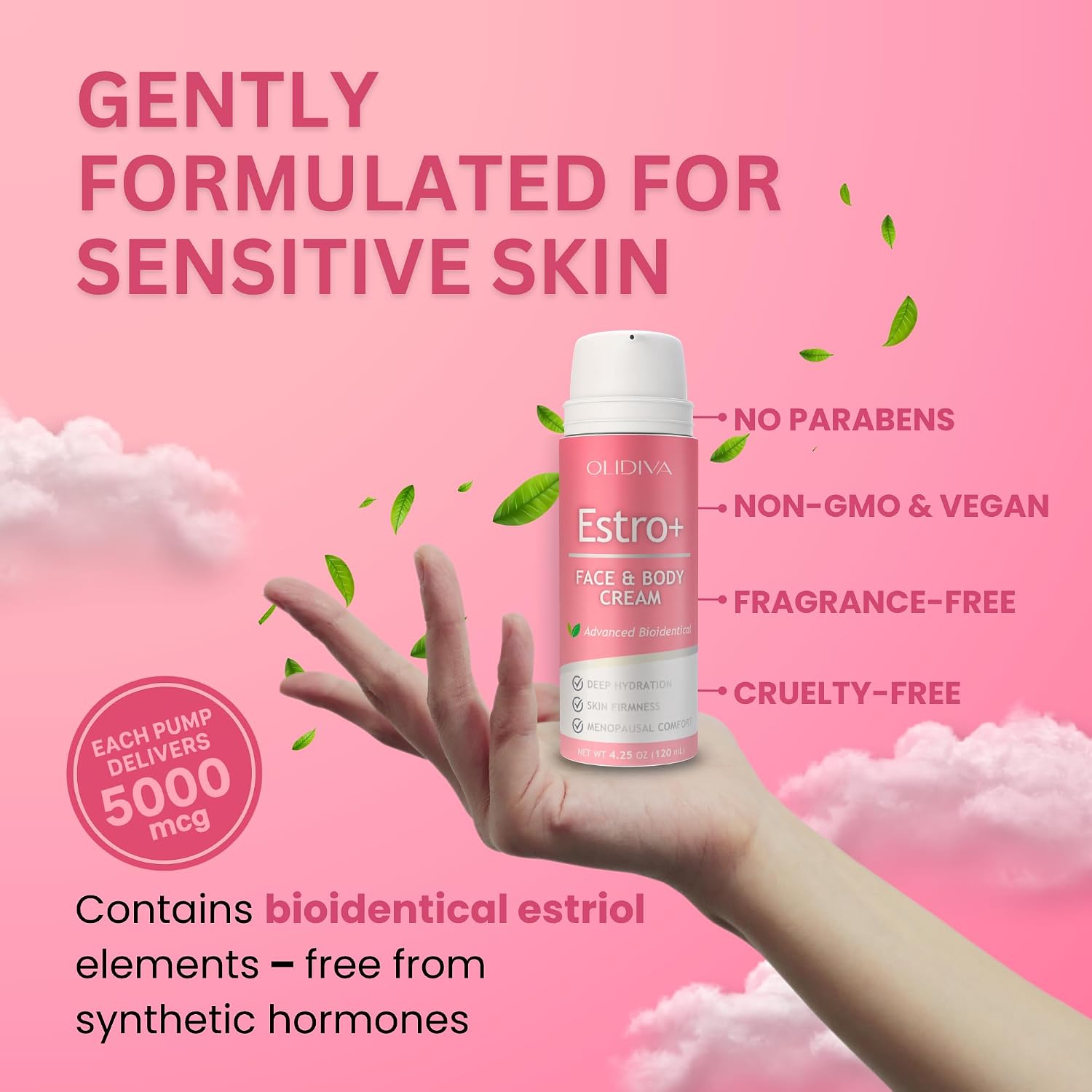 Estro+ Face Cream for Woman | Bioidentical Hormone Support & Synthetic Estriol Free Skin Hydration | For PMS & Menopausal Comfort & Skin Firmness – 4.23 oz (3 Month Supply)