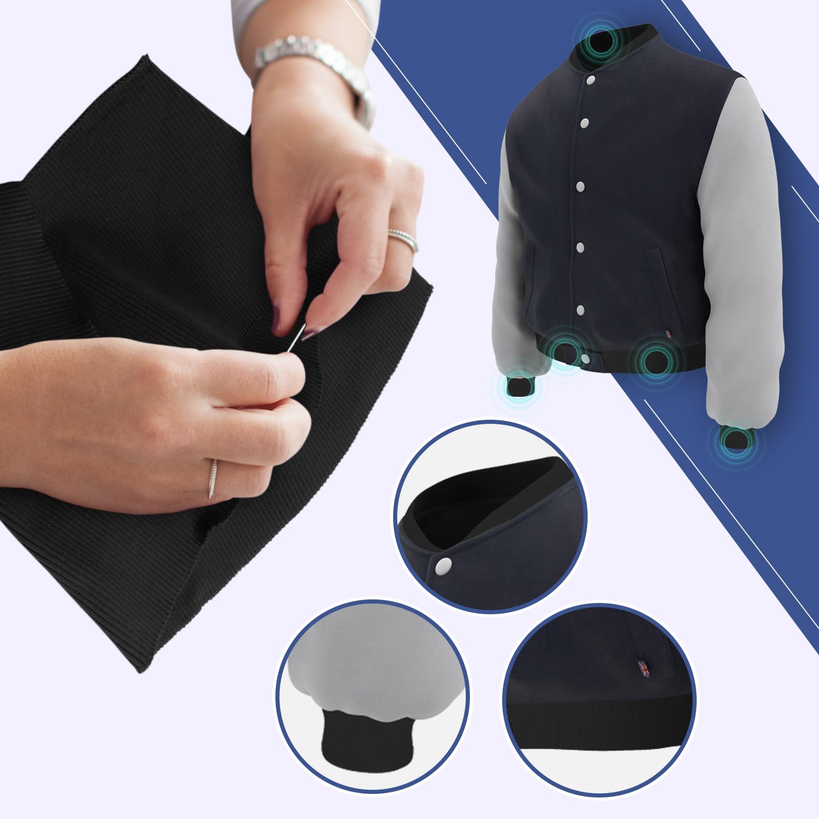 Fanfanwin 6 Pcs Classic Ribbing Fabric for Cuffs, Waistbands & Collars, Cotton, Spandex (95%, 5%), Casual, 6 Colors: Red, Pink, Black, Gray, White, Navy, 38 x 6 Inches - Image 5