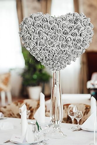 Miniatura 7 de Rosas de espuma, 200 rosas artificiales grises de 1.97 pulgadas, cabezas de rosas falsas para manualidades, bodas, fiestas, decoración del hogar
