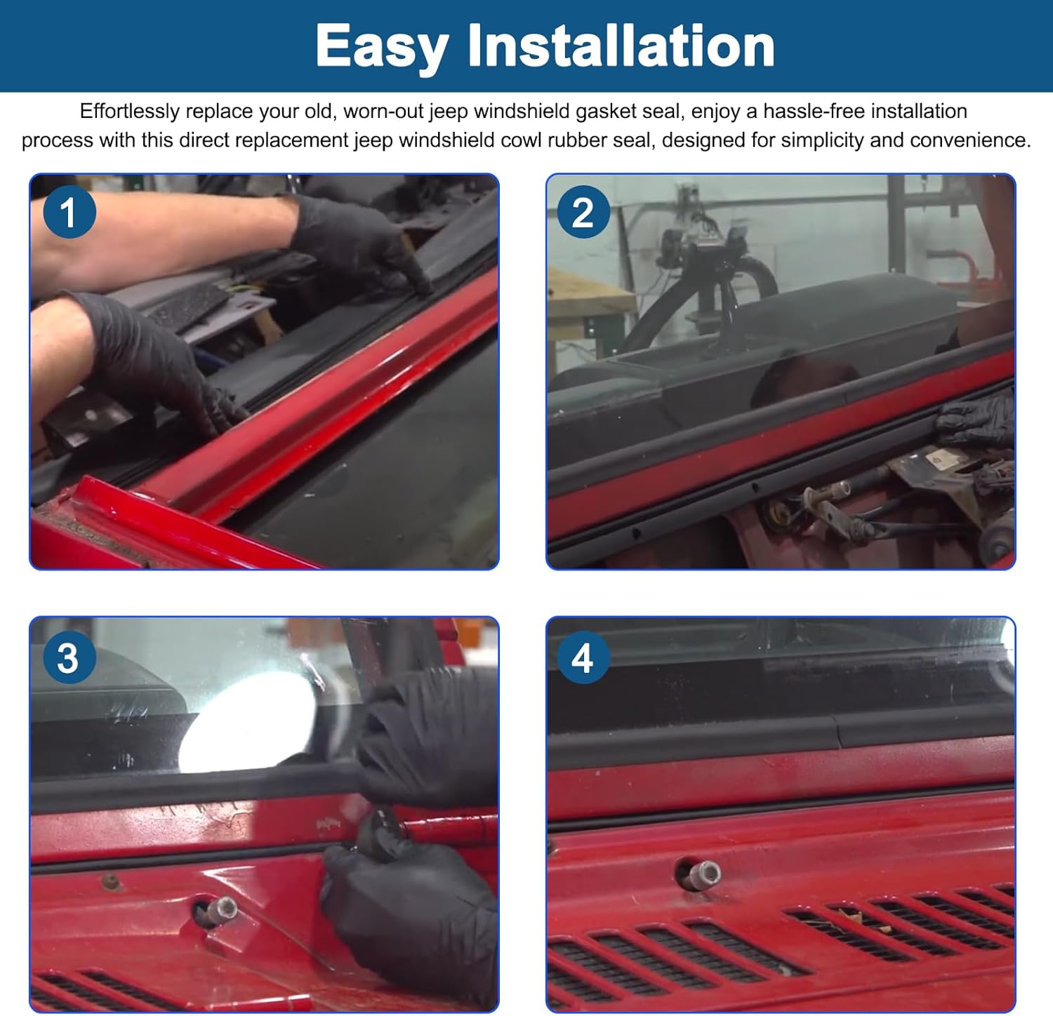 Windshield Gasket Seal Strip for Jeep Windshield Cowl Rubber Seal Replacement 1976-1986 Jeep CJ5 CJ7 CJ8 Parts Windshield Rubber Seal 5453950