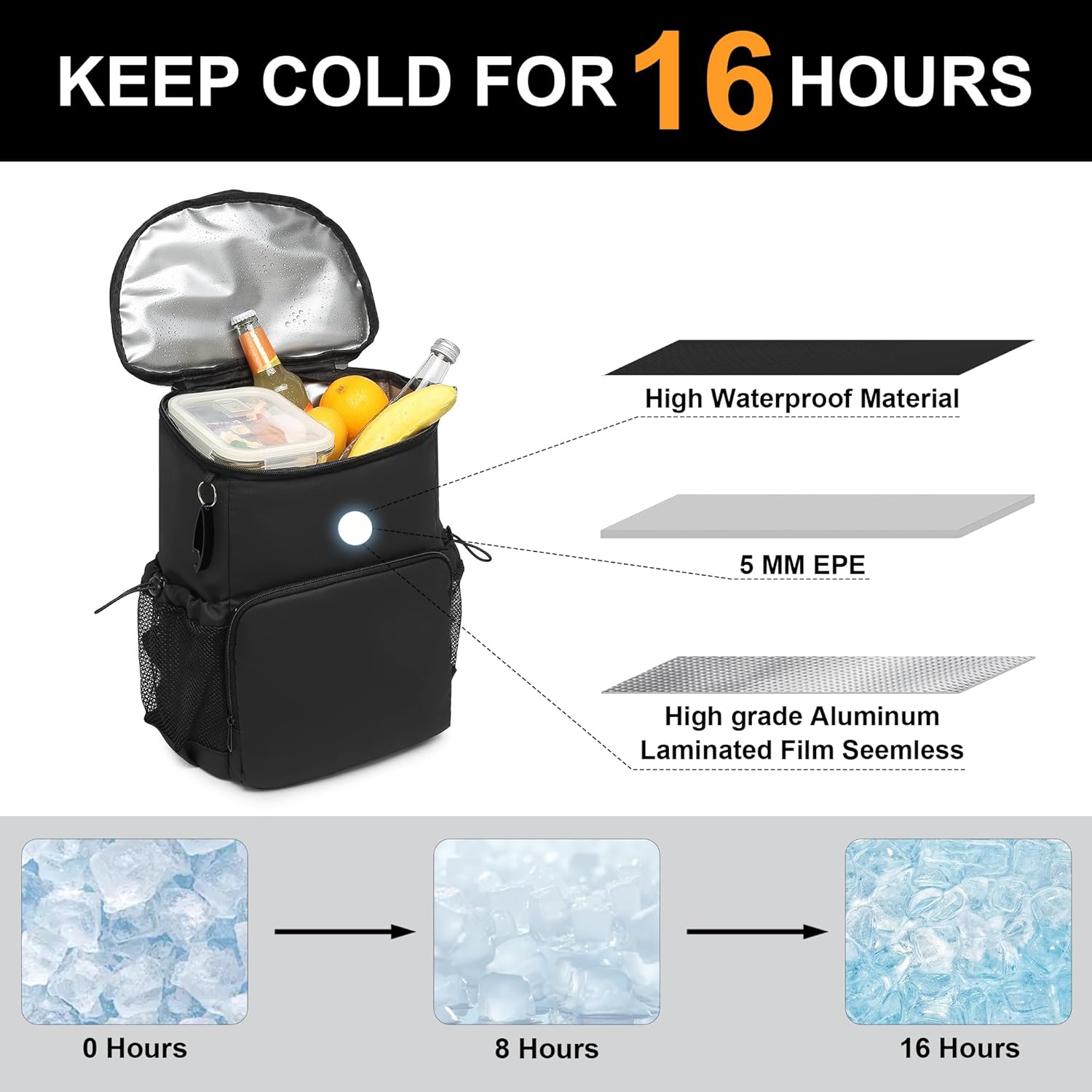 Backpack Cooler for Men and Women Insulated Waterproof Soft Lightweight Cooler Bag Leakproof 30 Cans Travel Camping Picnic Beach - Image 2