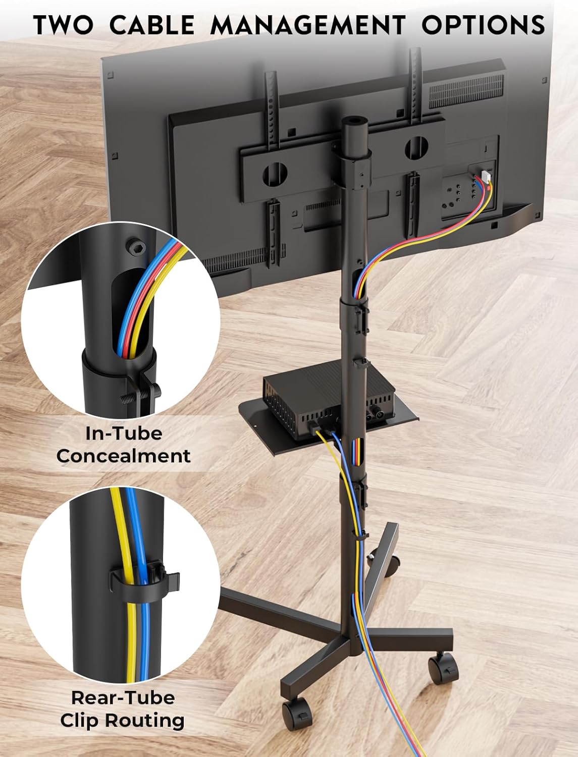 BONTEC Mobile TV Stand for 23-60 Inch TVs, Rolling TV Stand with Locking Wheels, Adjustable Height, Media Shelf, Max VESA 400x400mm, Holds Up to 88lbs