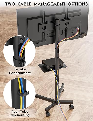 Miniatura 6 de BONTEC - Soporte de TV móvil para televisores de 23 a 60 pulgadas, soporte de TV rodante con ruedas de bloqueo, altura ajustable, estante Negro