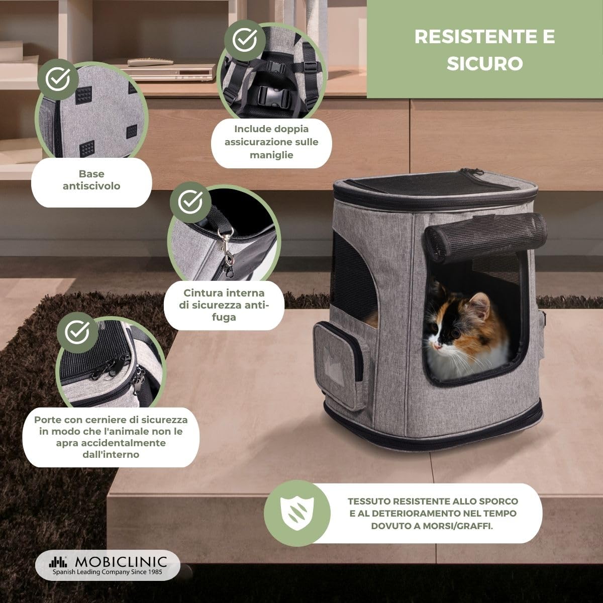 Mobiclinic® pets, Zaino per animali domestici, Thor, Pieghevole, Finestra a rete, Tasche accessori, Accesso multiplo, Doppia maniglia, 30x25x40 cm, Trasportino cani e gatti