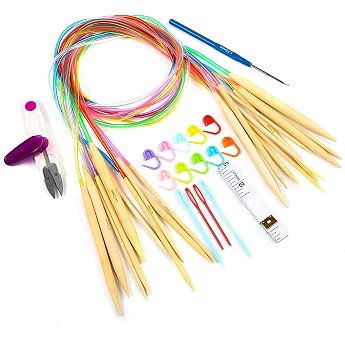 LIHAO 40 inch Bamboo Circular Knitting Needles Double Pointed with Colored Plastic Tube 3.5mm-10.0mm US Size 4-15