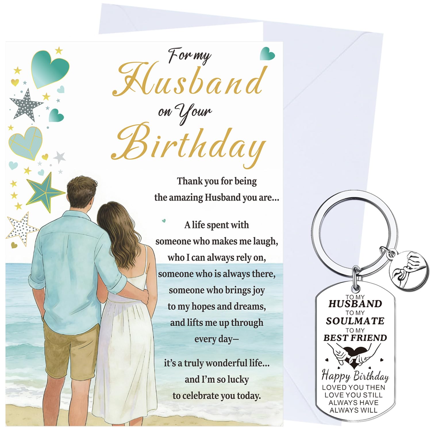 XINDY Husband Birthday Card, Sentimental Wording Happy Birthday Card Husband Keyring Gifts for Him from Wife with Envelope