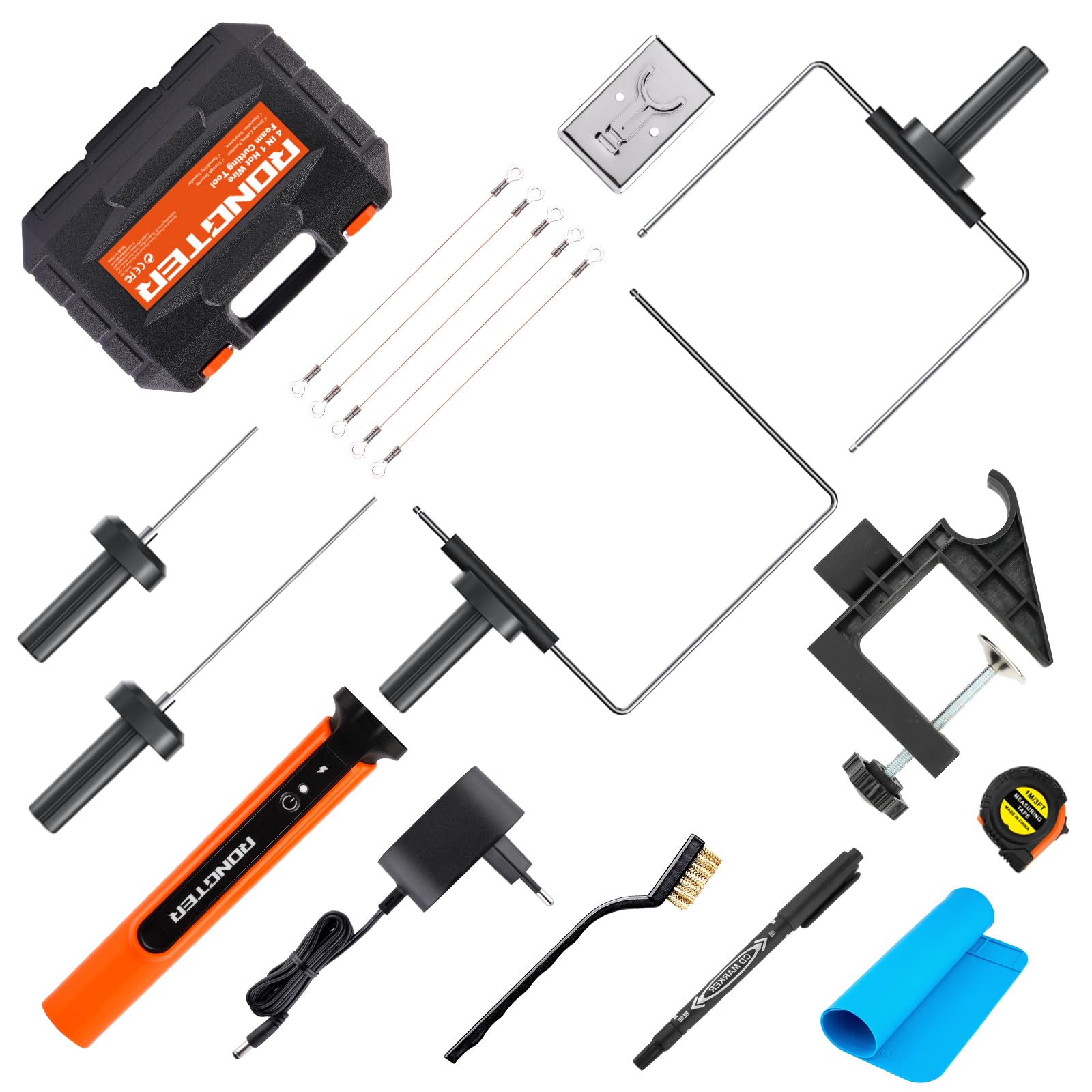 4-in-1-Heißdraht-Elektroschaumschneider-Set, Styropor-Schneidewerkzeug, beheiztes Schaumstoff-Schnitzmesser-Set (Werkzeugkasten orange)