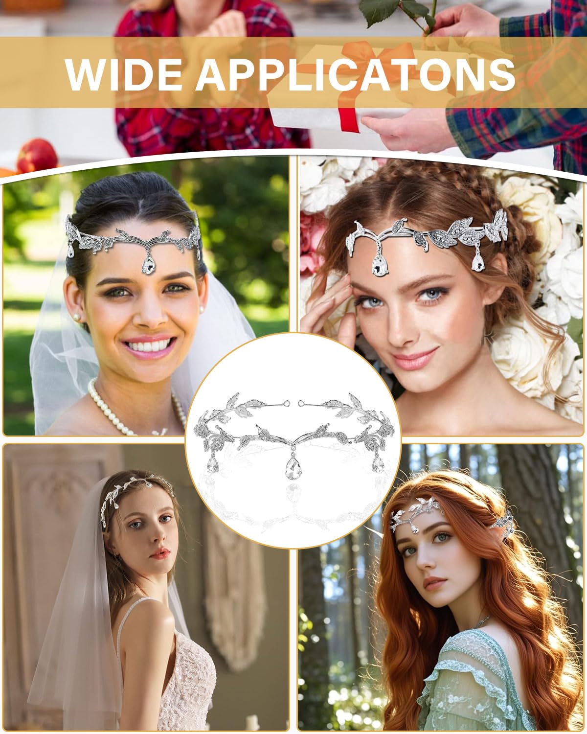 1 pieza Tiara de Boda Novia Hojas, Cristal Rhinestone Tiara Corona, Pieza de pelo de hoja de cristal para mujer para el Pelo - Plata — view 6