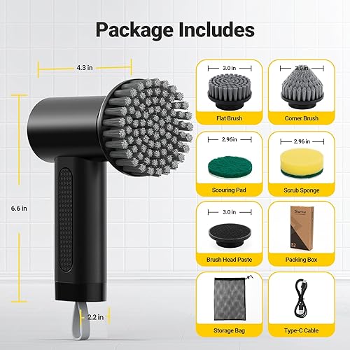 Miniatura 8 de Depurador eléctrico giratorio, 2000 mAh inalámbrico con 4 cabezales reemplazables, 2 velocidades, limpiador portátil para limpiar fregadero, estufa,