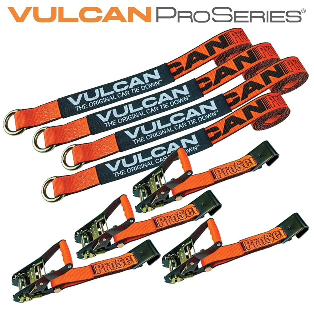 VULCAN Car Tie Down with Flat Hooks Lasso Style 2 Inch x 96 Inch, 4