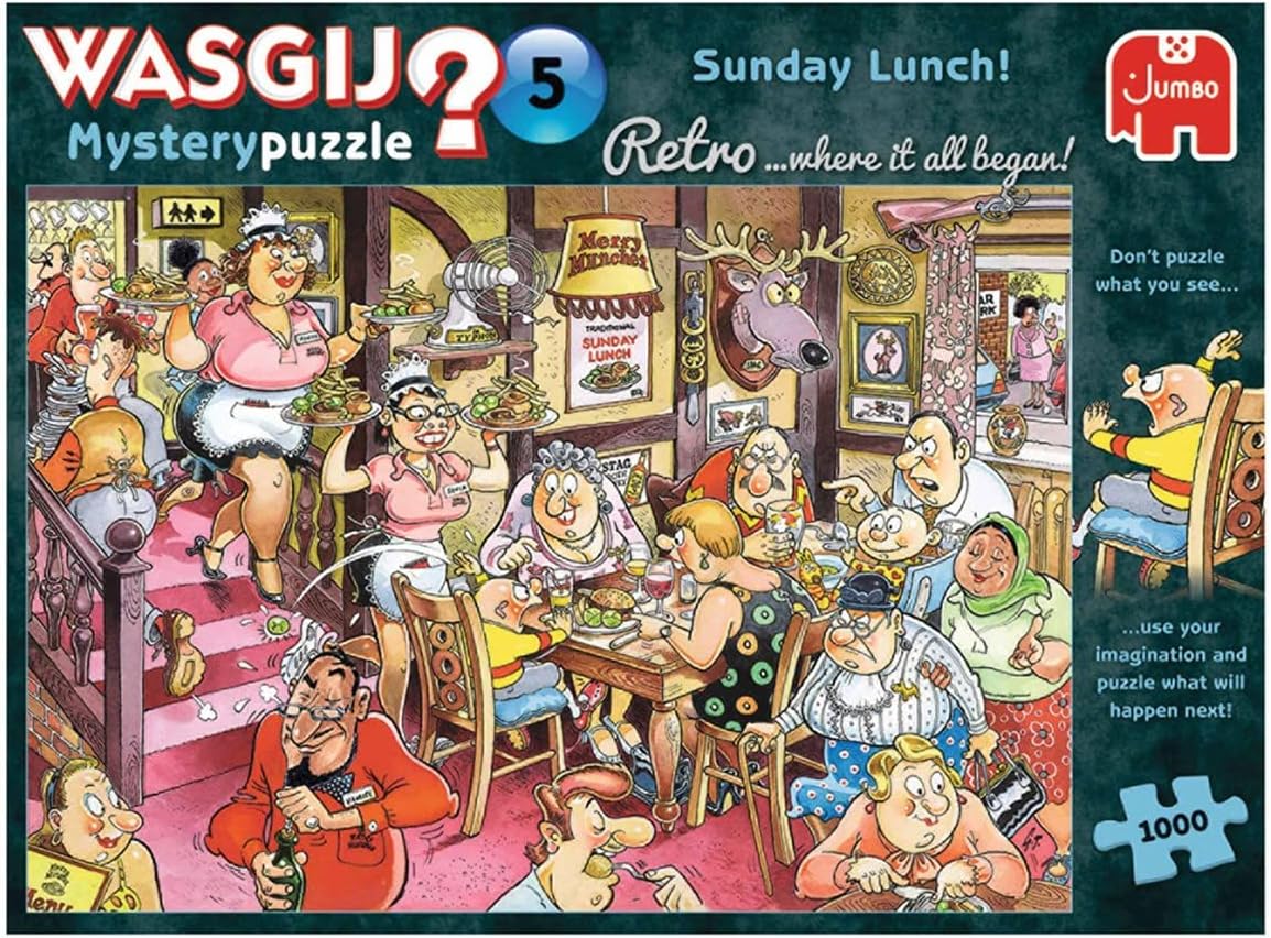 Jumbo, Wasgij, Retro Mystery 5 - Sunday Lunch!, Unique Jigsaw Puzzles for Adults, 1,000 Piece