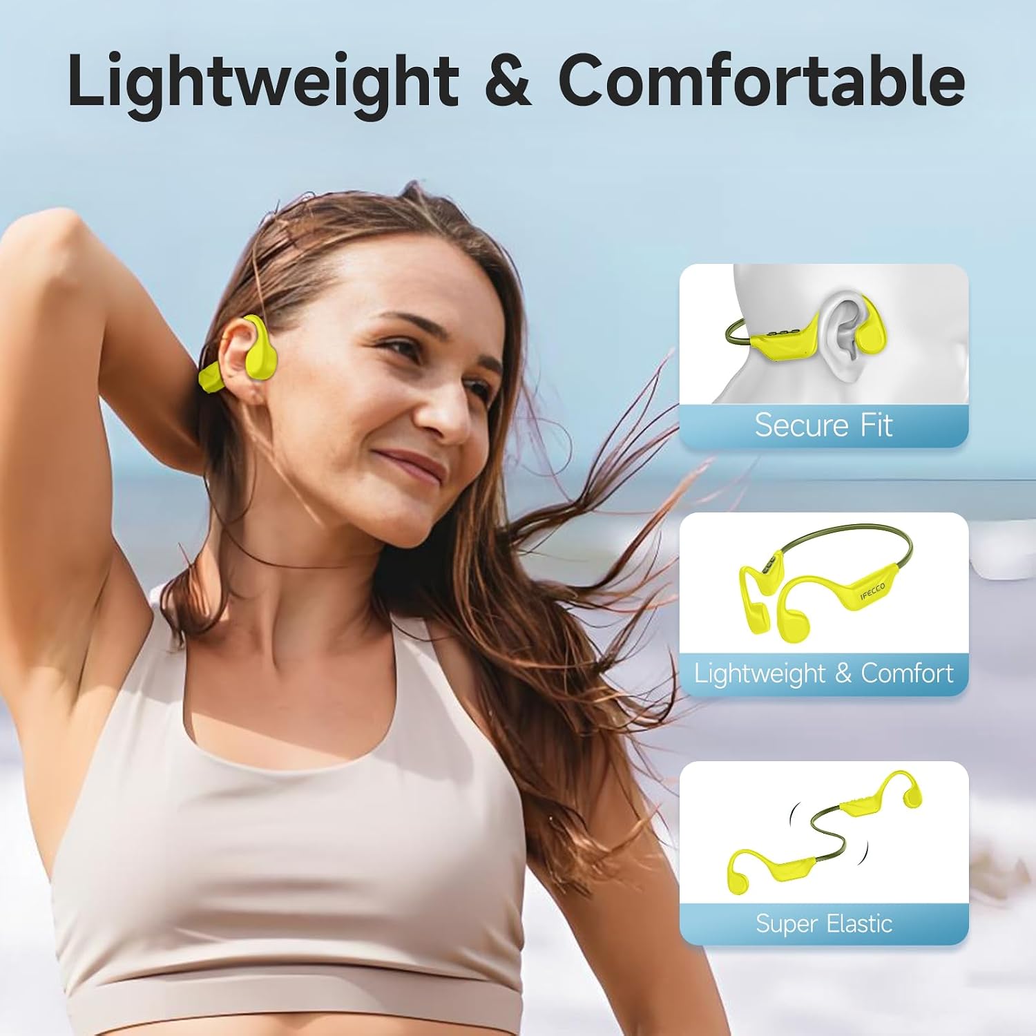 IFECCO Auriculares Conduccion Osea Bluetooth 6.2 – Cascos Conduccion Osea Inalambricos con Micrófono,IPX5 Impermeables Open Ear Auriculares Deportivos para Running Ciclismo Fitness 7