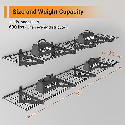 Miniatura 2 de Estantería de garaje de 1 x 6 pies, paquete de 2 estantes de pared para garaje, cocina, almacenamiento de despensa, estantería de capacidad de carga
