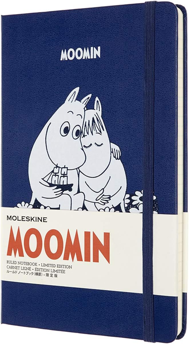 Moleskine Notebook Moomin Special Edition Hard Cover, Elastic Closure and Lined Page, Large 13 x 21 cm, 240 Pages, Royal Blue