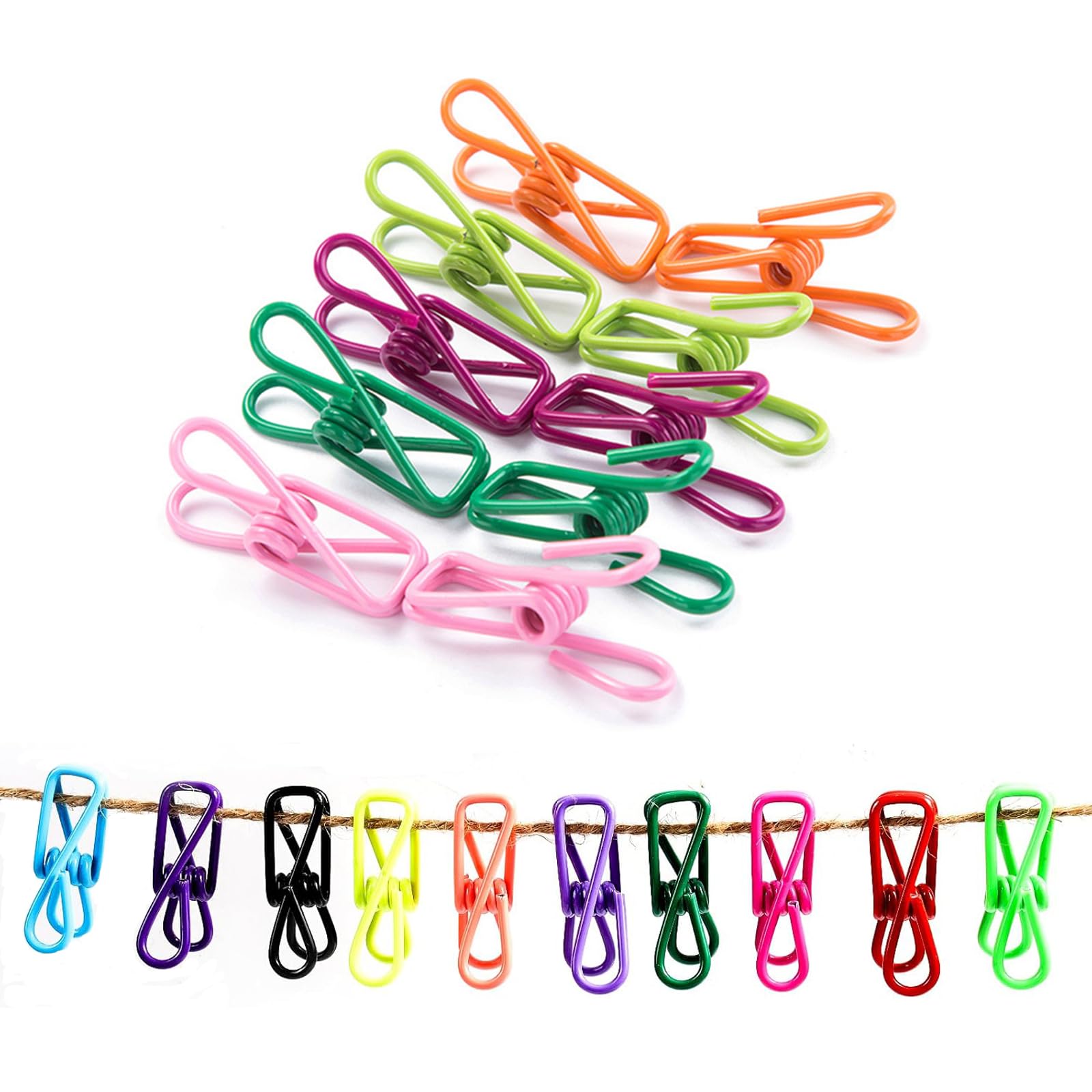 20 Pcs PVC-Coated Steel Clips, Multi-Purpose Clothesline Utility Clips for Kitchen Home Office