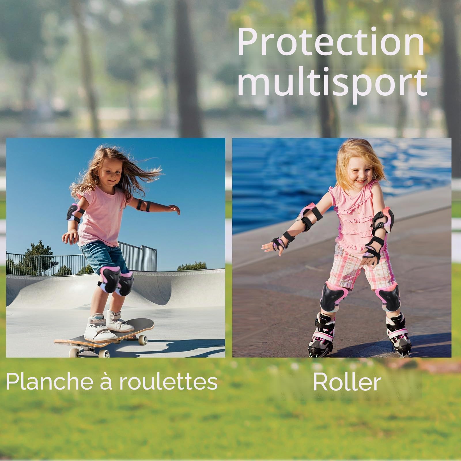 YOOXARMOR Protection Roller Enfant Fille,D'équipement de Protection 3-6-13 Enfants 6 en 1 Réglable Genouillères Coudières, Protège-Poignets pour BMX,Skateboard Scooter Inline Skate