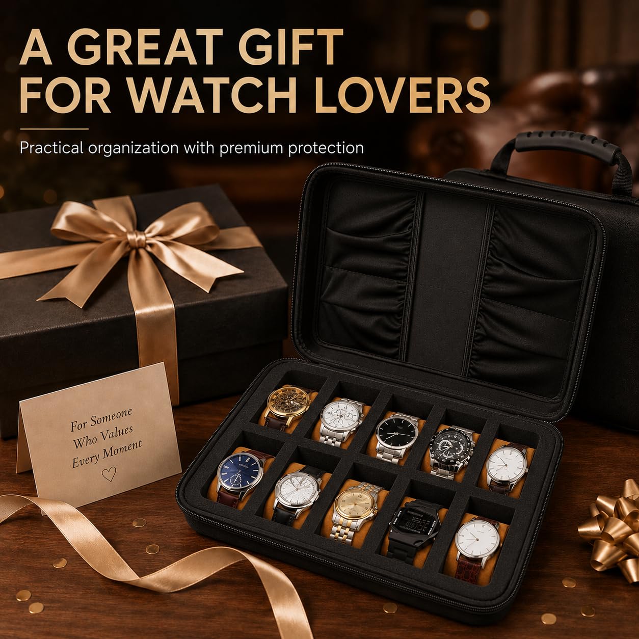 Comecase 10 Slot Watch Case for Men Women, Portable Travel Watch Organizer view 9