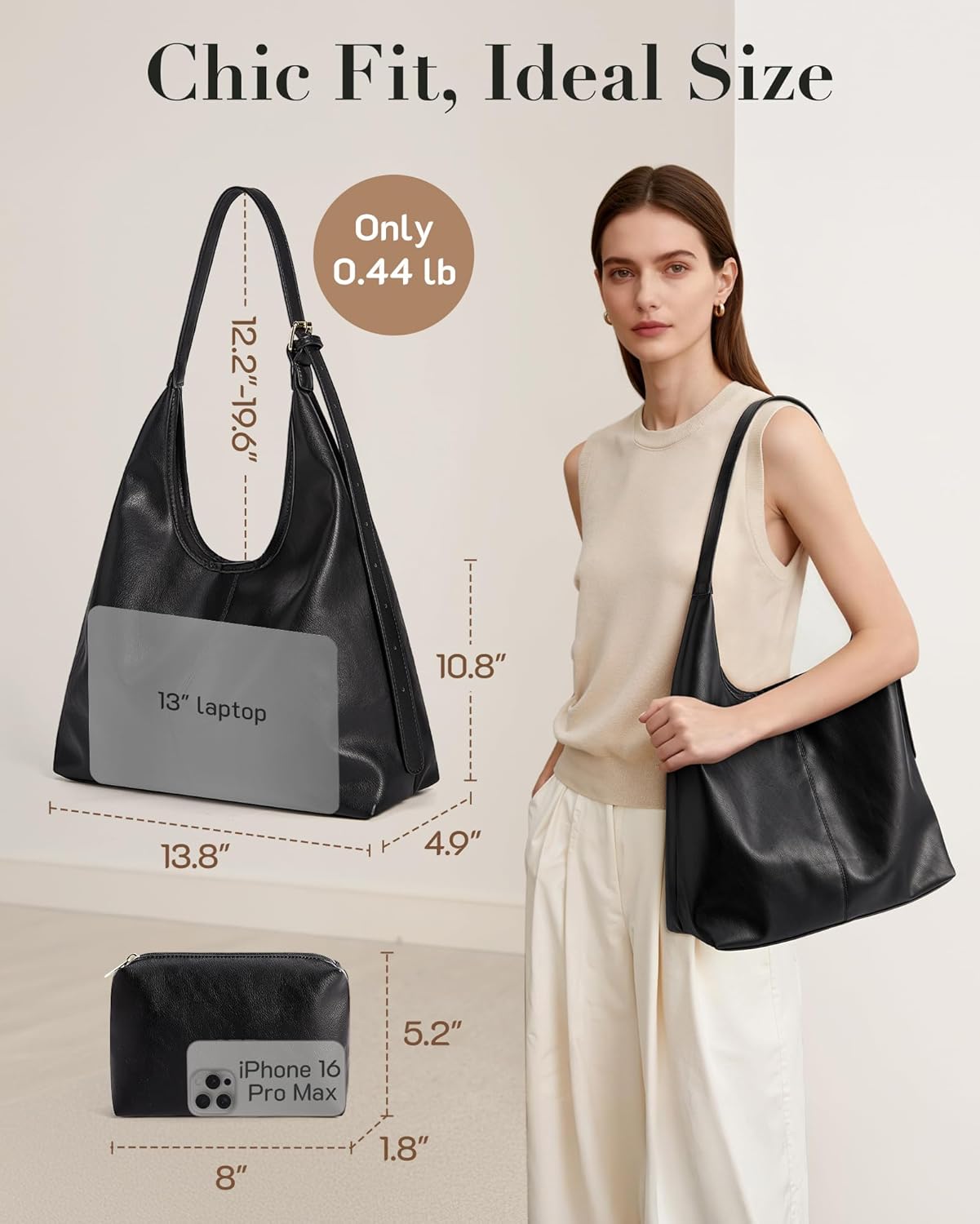 Missnine Hobo Bags Purses for Women, Soft Shoulder Bag Vegan Leather Tote Crossbody Purse Ladies Slouchy Handbag with Pouch - Image 5