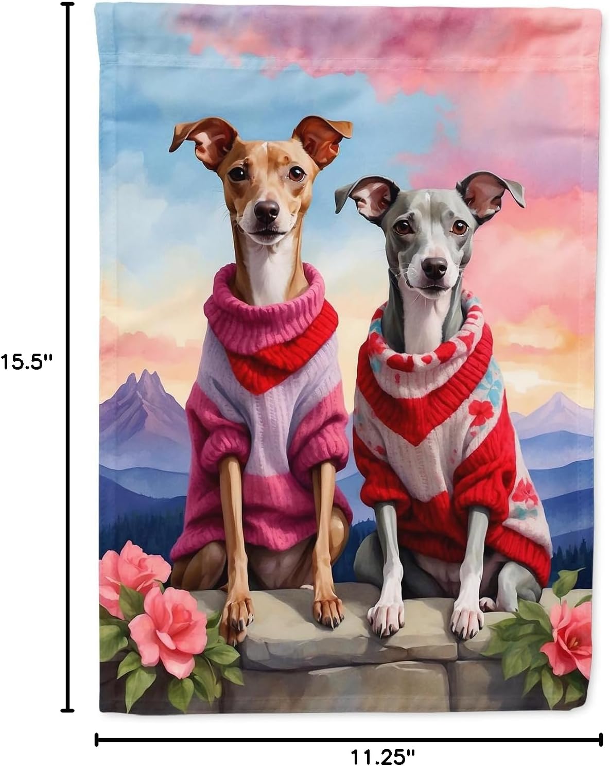 Caroline's Treasures DAC4656GF Italian Greyhound Two Hearts Garden Flag Mailbox Flag Decorative Yard Flag Banner Outside Patio Artwork Yard Flower Beds, Garden Size, Multicolor