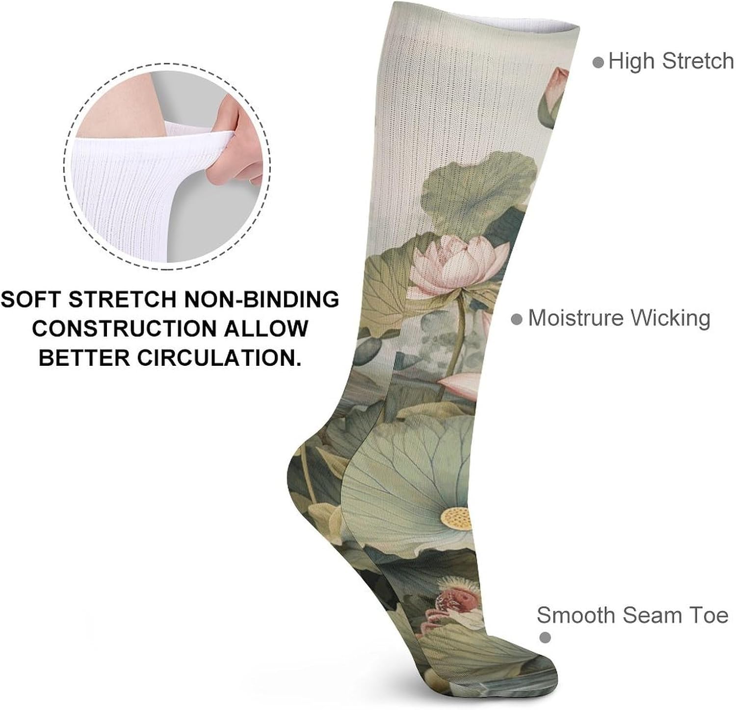 Hand Drawn Flower Socks 5-Pairs Breathable Crew Socks Casual Comfort Aesthetic Sock Lightweight Calf Sock