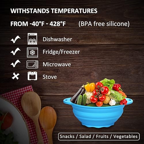 Miniatura 3 de Cuenco plegable de silicona de 64 onzas para acampar al aire libre, senderismo, viajes, cuenco duradero para almacenamiento y mezcla, recipiente de