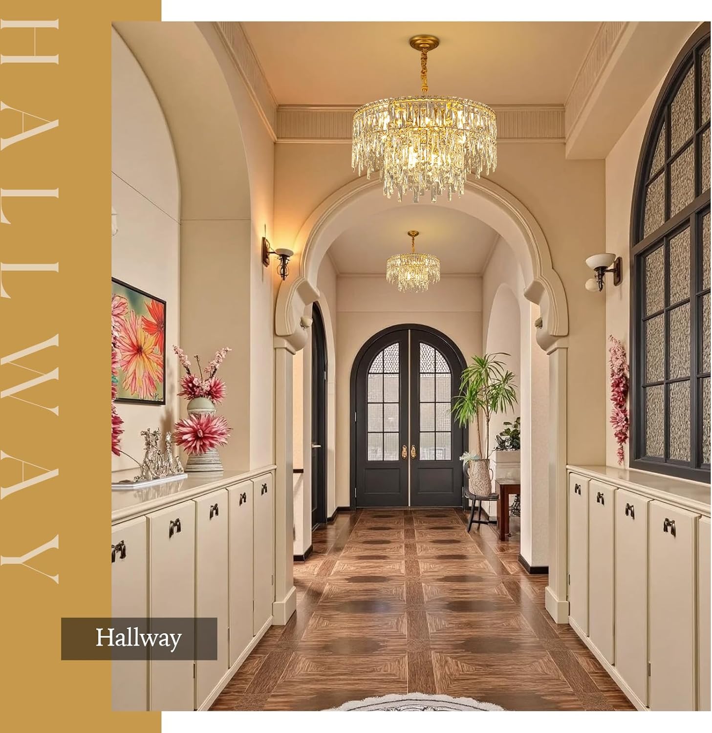 Modern Gold Crystal Lighting for Room,10 Lights Elegant Round Lamp,24'' Modern Crystal Chandeliers for Dining Room Living Room Kitchen Foyer Hallway Staircase