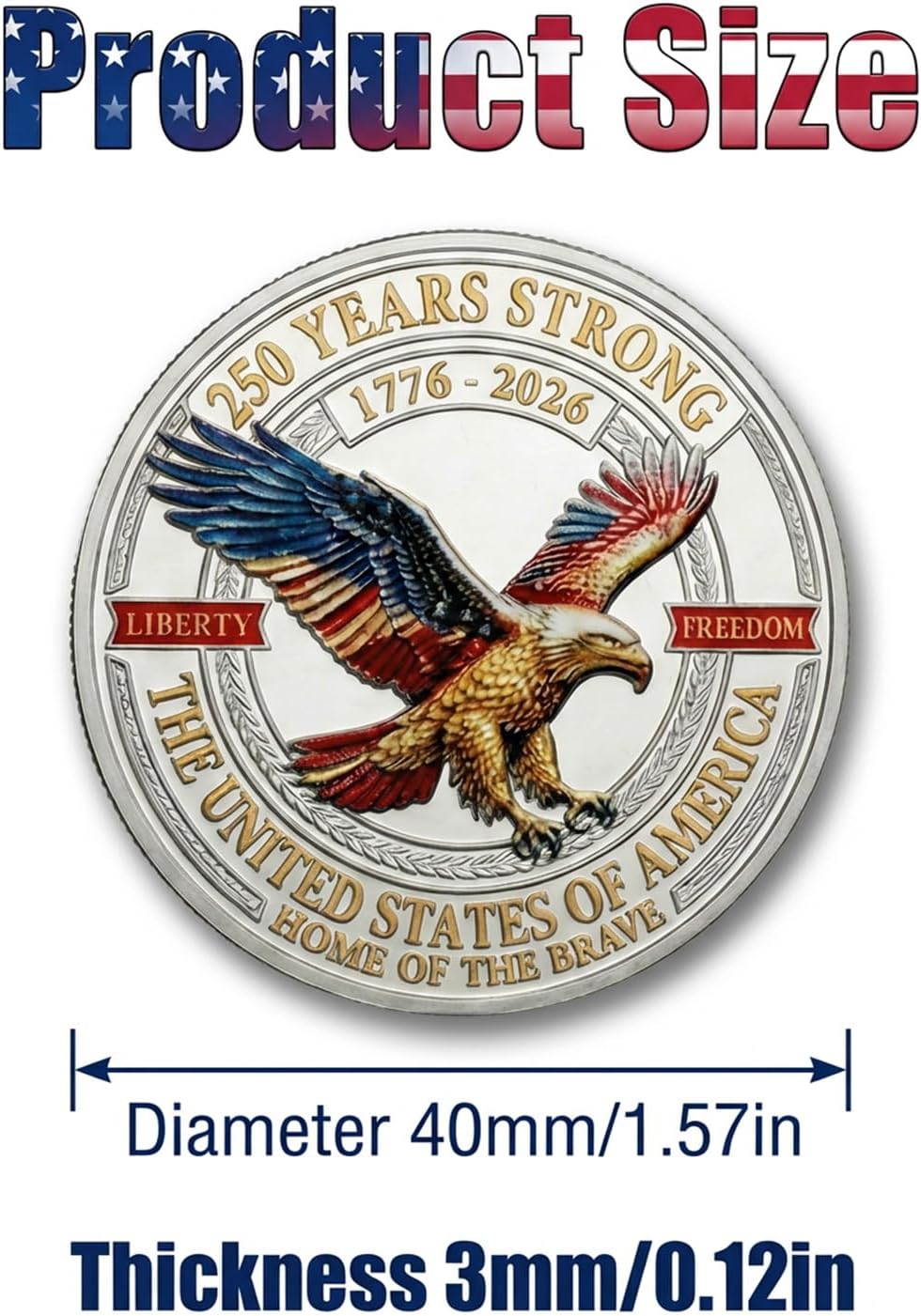 20 Pcs America's 250th Anniversary Challenge Coin 1776-2026, USA Semiquincentennial Commemorative Coin, 3D American Eagle & Flag for Collectors & History Enthusiasts