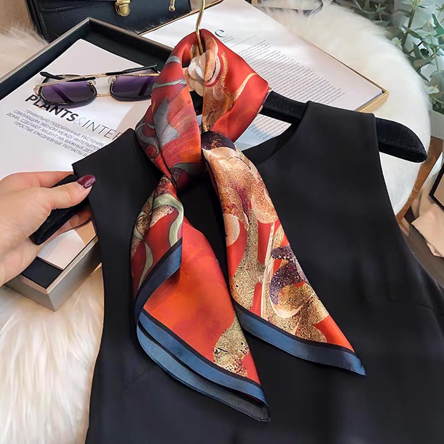 Pure Mulberry Silk Square Scarf - 27"x27" Printed Headscarf Neckerchief Hair Scarves for Women - Image 2