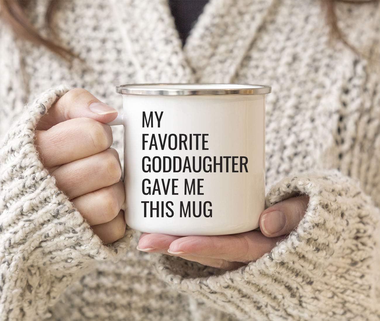 Andaz Press 11oz. Stainless Steel Funny Campfire Coffee Mug Gag Gift, My Favorite Goddaughter Gave Me This Mug, 1-Pack, Godmother Godfather Birthday Christmas Sarcastic Humor Metal Camping Cup Gifts