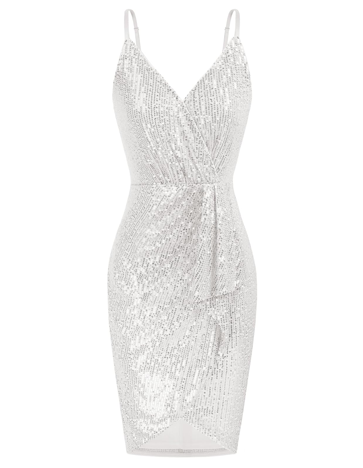 GRACE KARIN Vestido ajustado con lentejuelas sin mangas con cuello en V para mujer, envuelto en la cadera, para fiesta, cóctel, club