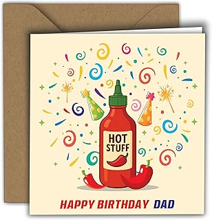 Birthday Card Hot Sauce – Happy Birthday Dad | Folded Card (5.9 x 5.9 in) – with Kraft Envelope – Blank Inside