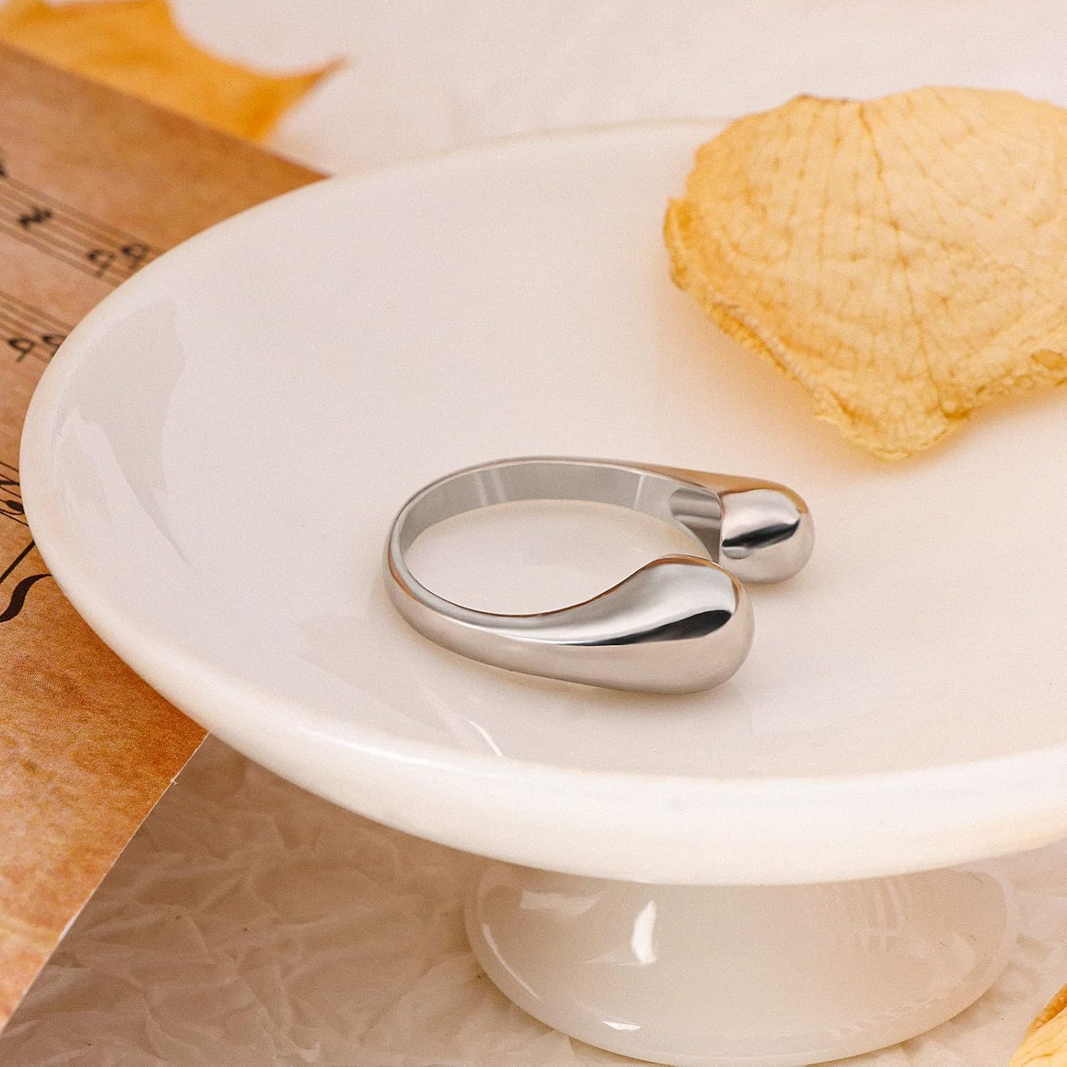 925 Sterling Sliver Ring Handmade Teardrop Sliver Rings Minimalist Water Drop Ring for Women Adjustable Open Statement Ring Jewelry Gift for Birthday & Women's Day - Image 4