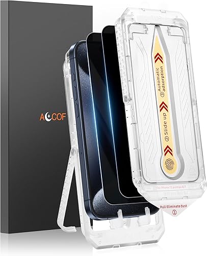 Protector de pantalla de privacidad para iPhone 15 Pro Max, 2 unidades, eliminación automática de polvo, instalación de alineación automática,