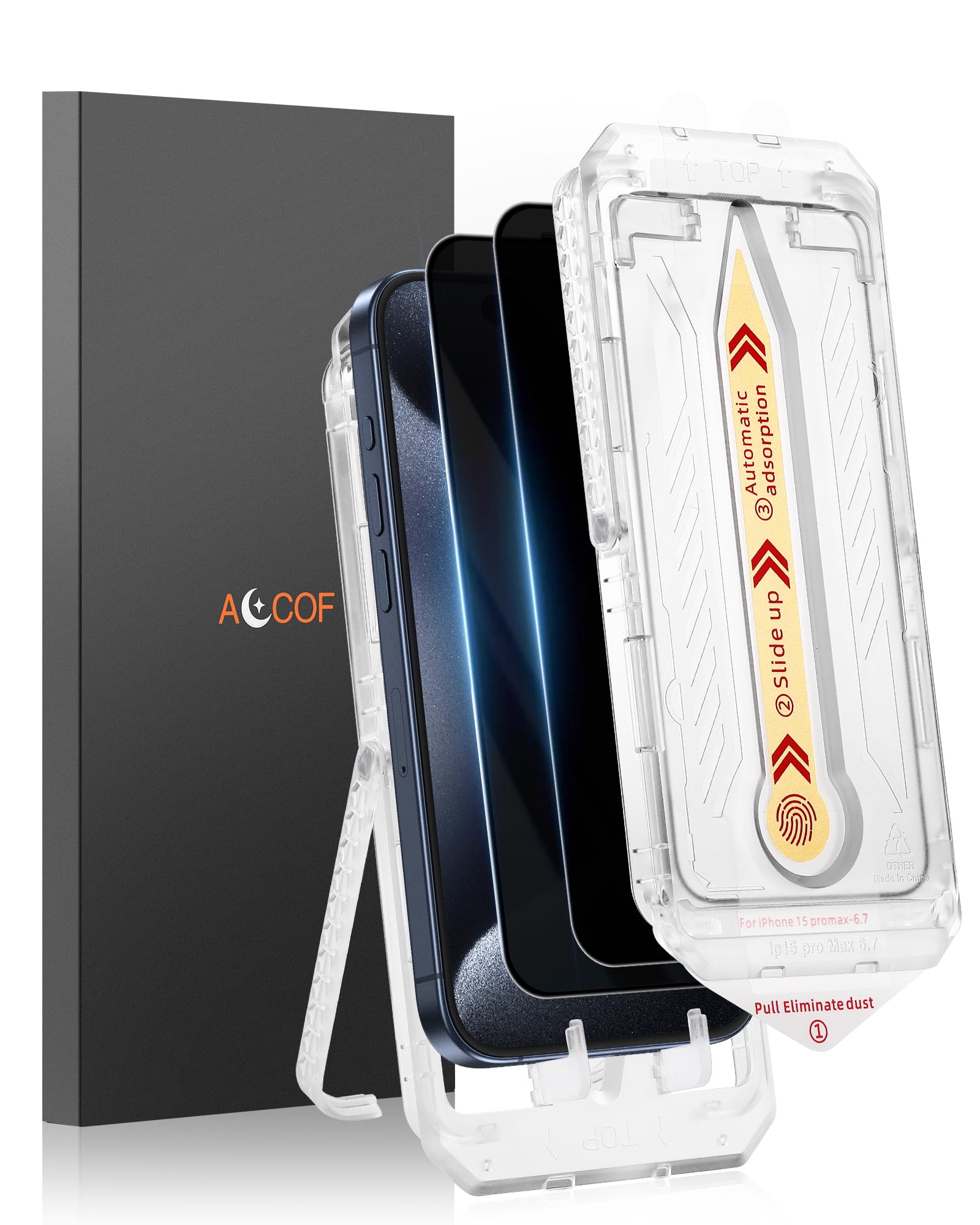 iPhone 15 Pro Max Privacy Screen Protector, [2 Pack] [Auto-Dust Removal] [Auto Alignment Install] Tempered Glass Film Anti Spy Full Coverage HD Privacy Screen Protector for iPhone 15 Pro Max (iphone