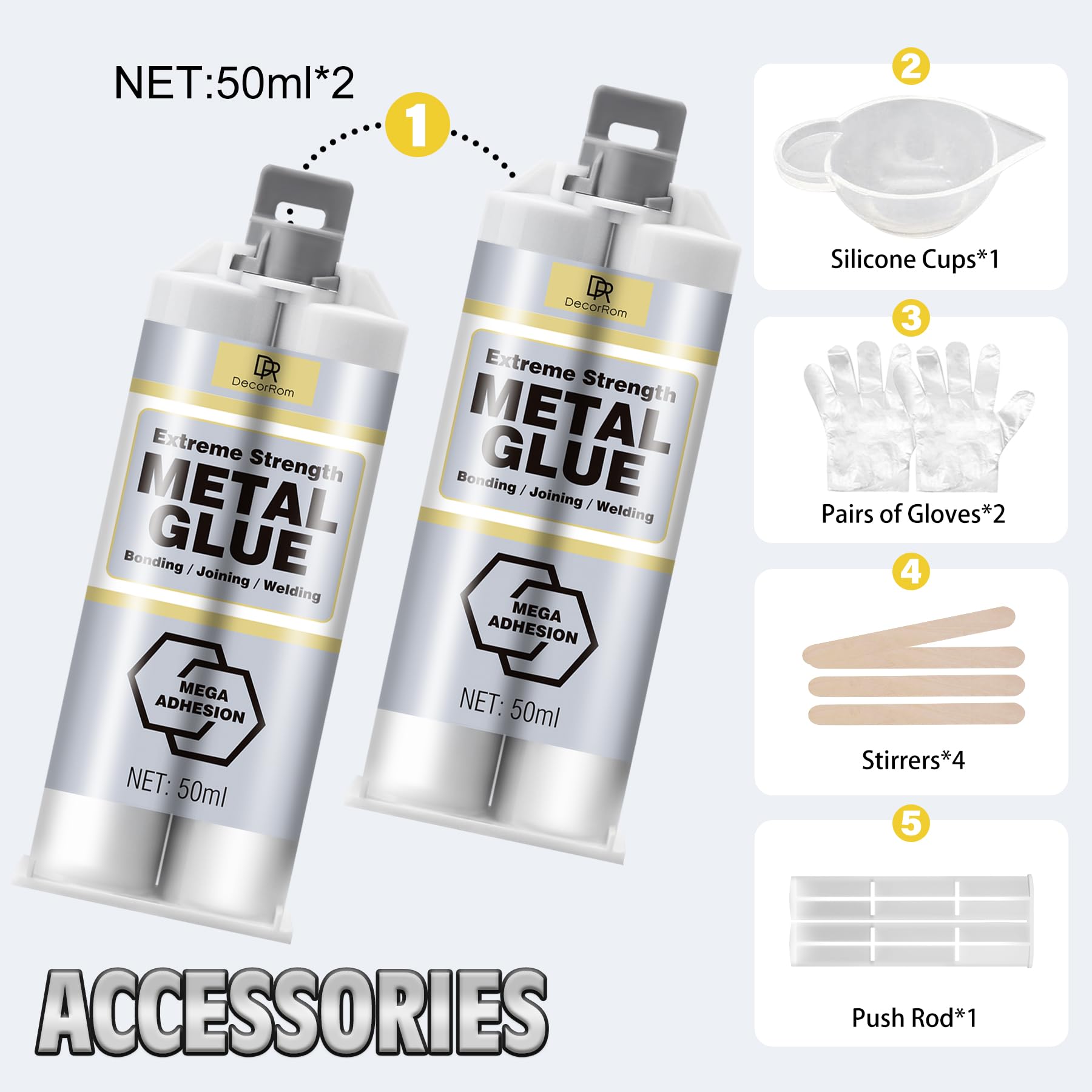 Colla per Metalli Bicomponente - Adesivo Epossidico Extra Forte 100ml per Riparazioni su Acciaio, Alluminio, Plastica, Piastrelle e Ceramica - Resistente al Calore - Alta Resistenza