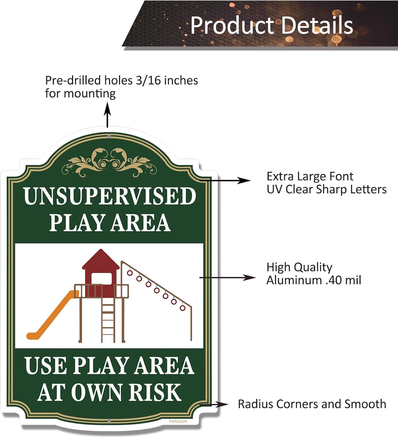 Unsupervised Play Area, Use Play Area at Own Risk Sign 2 Pack, 10 x 14 inches Rust Free Aluminum Sign, UV Protected, Fade Resistant