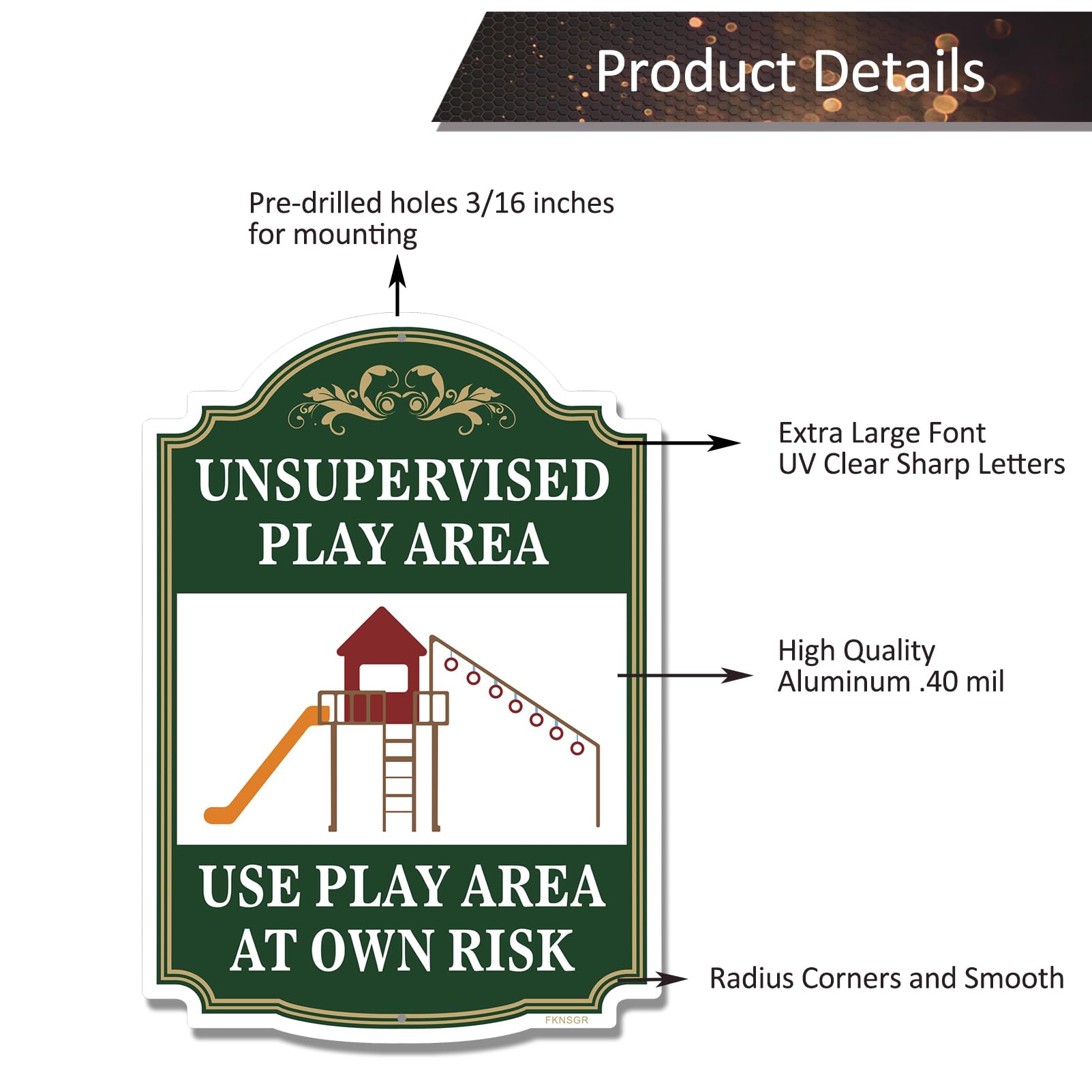 FKNSGR Unsupervised Play Area, Use Play Area at Own Risk Sign 2 Pack, 10 x 14 inches Rust Free Aluminum Sign, UV Protected - Image 3
