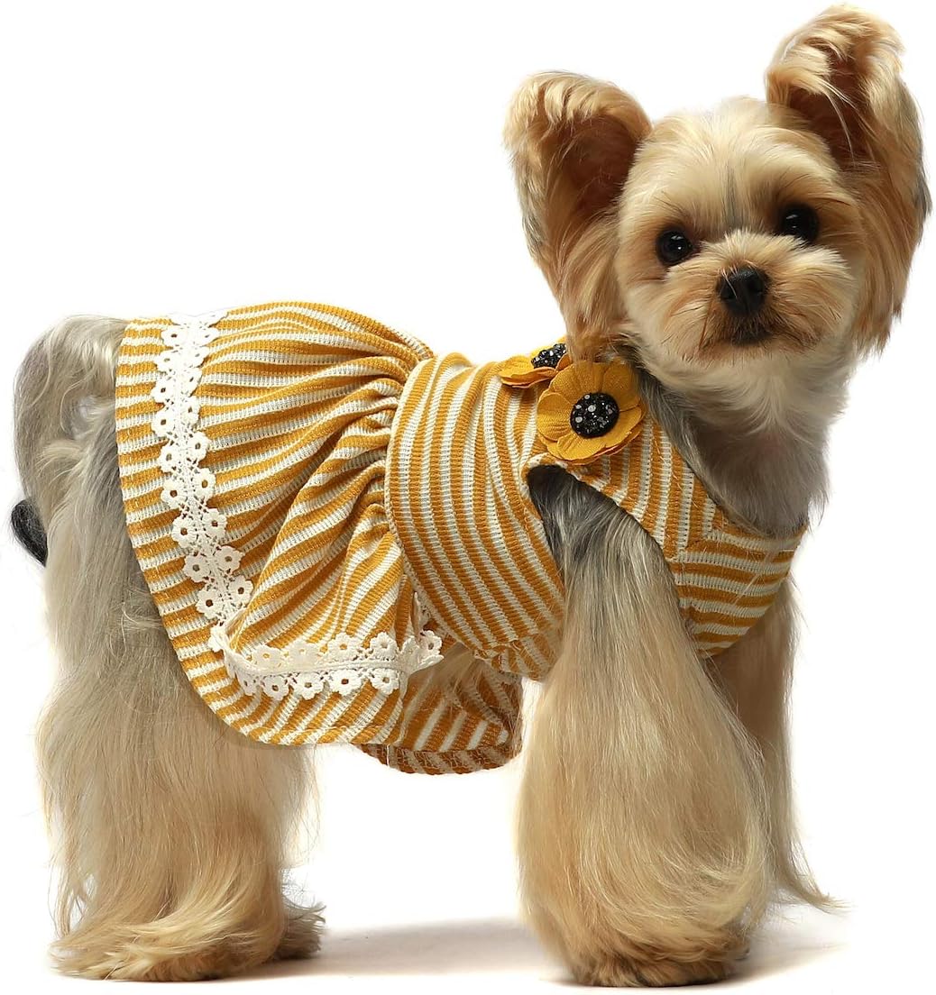 Fitwarm Flowers Pet Clothes for Dog Dresses Vest Shirts Sundress Yellow XXS