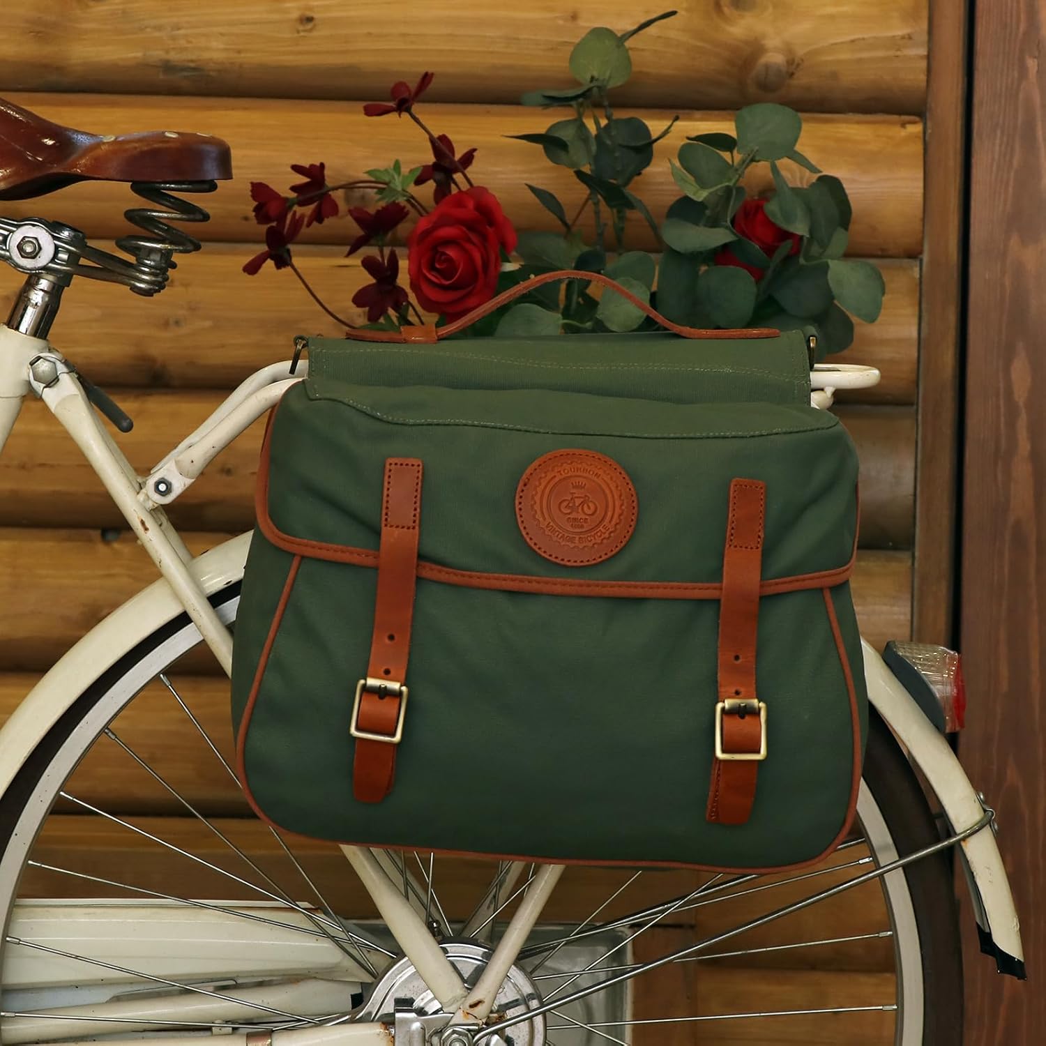 TOURBON Waterproof Canvas Bicycle Bike Rear Seat Carrier Bag Cycling Double Pannier Bag Pack