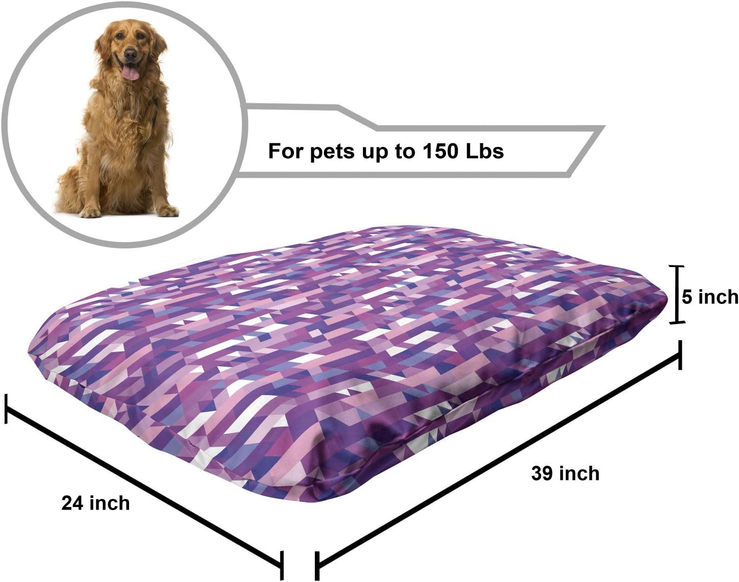 review Lunarable Abstract Pet Bed, Rhythmic Modern Lines Triangles Medley of Purple Colors Illustration, Chew Resistant Pad for Dogs and Cats Cushion with Removable Cover, 24
