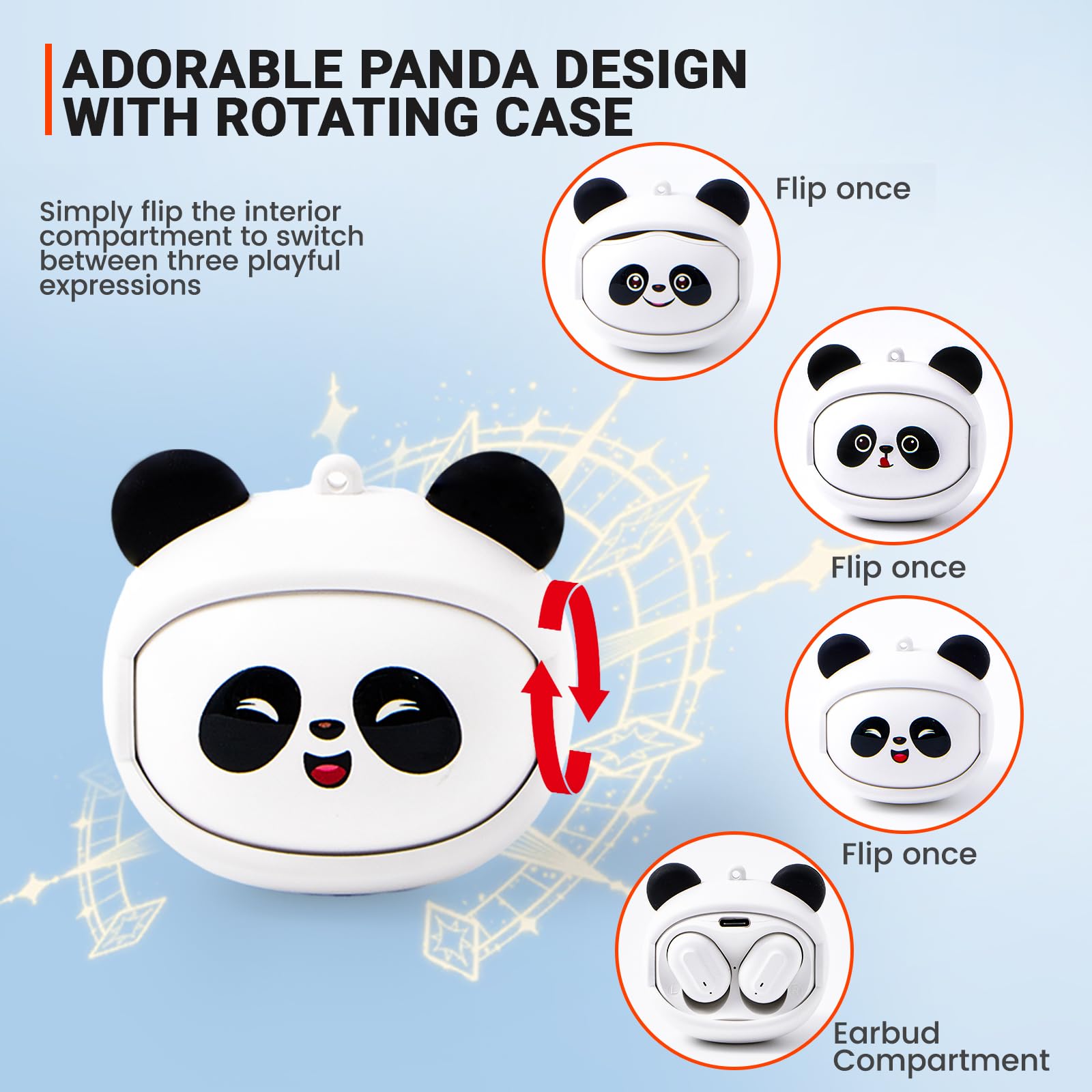 Auriculares inalámbricos para niños con funda giratoria Panda, auriculares inalámbricos Bluetooth para niños, auriculares para niños con micrófono, volumen seguro de 88 dB, auriculares