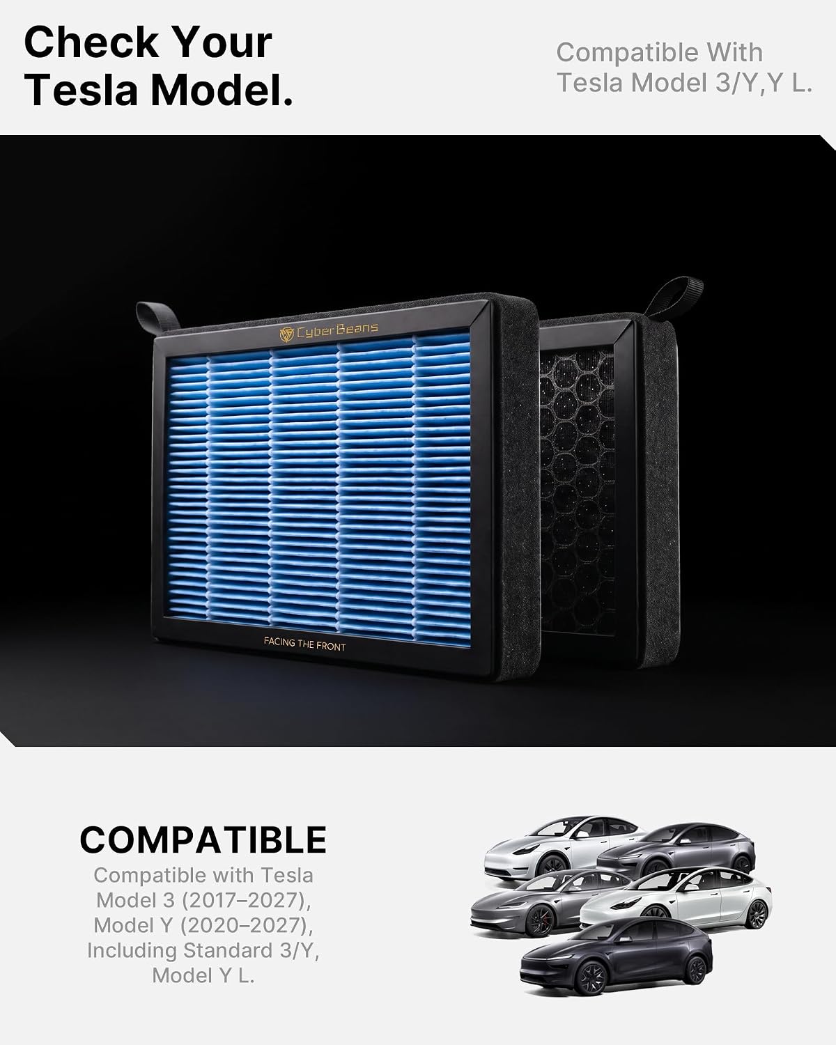 Cabin Air Filter for Tesla Model 3/Y, HEPA Activated Carbon image 2