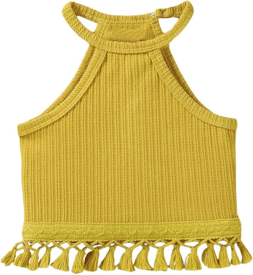 SOLY HUX Toddler Girl's Fringe Trim Halter Top Sleeveless Summer Boho Crop Cami Tops