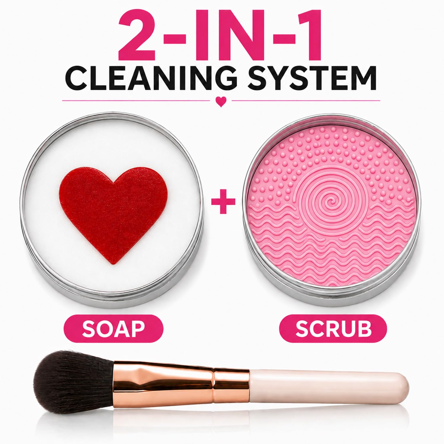 Makeup Brush Cleaner Soap with Silicone Scrubbing Pad, Heart Shape, 5.3oz