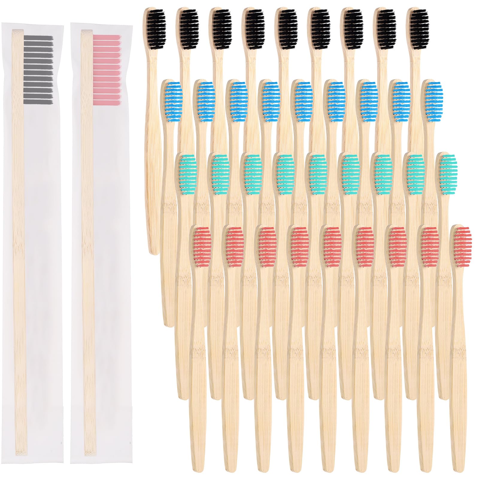 Vesici 200 cepillos de dientes de bambú a granel de cerdas suaves con micro pelo ultra madera de bambú cepillo de dientes manual para adultos, viajes, familia, hotel, empaquetado individualmente
