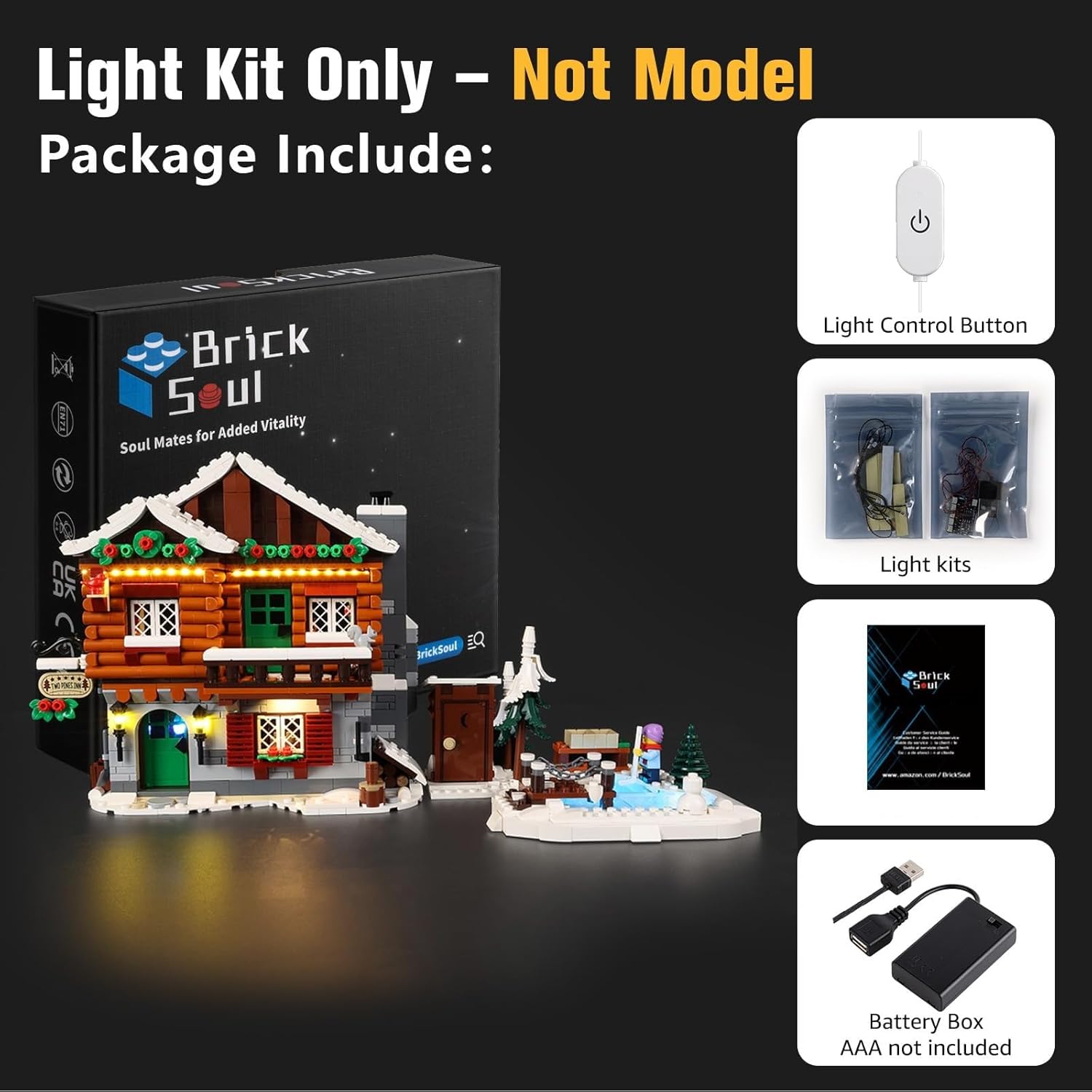 BrickSoul LED Light Up Kit Compatible with Lego Icons Christmas Alpine Lodge Model 10325 Set for Adults, Upgraded Touch Version with Brightness Adjustment, Lighting Accessories, Not 10325 Building